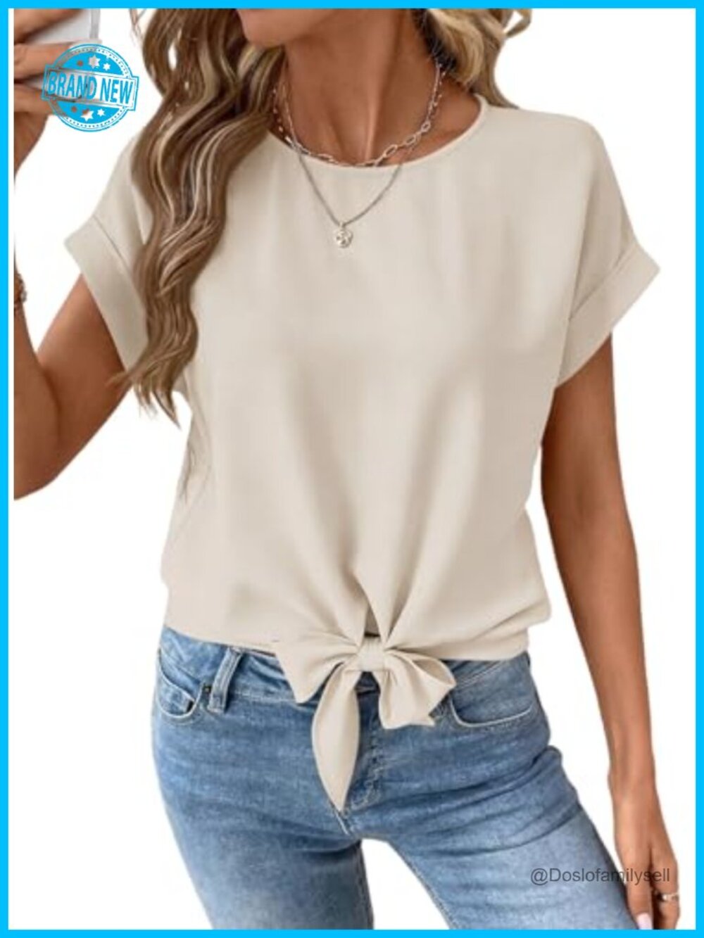 Womens Tie Front Cap Sleeve Blouse Round Neck Keyhole Back